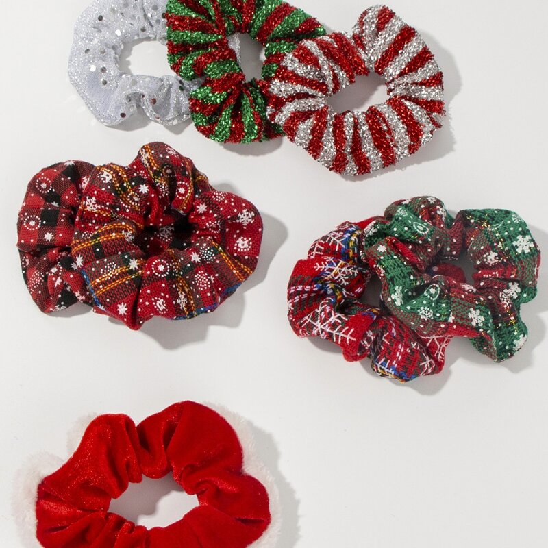 

8pcs Christmas Pattern Scrunchie, Multicolor