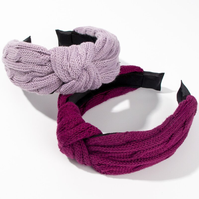 

2pcs Knot Decor Knit Hair Hoop, Multicolor