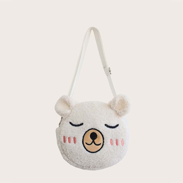 

Girls Bear Design Fluffy Crossbody Bag, Beige