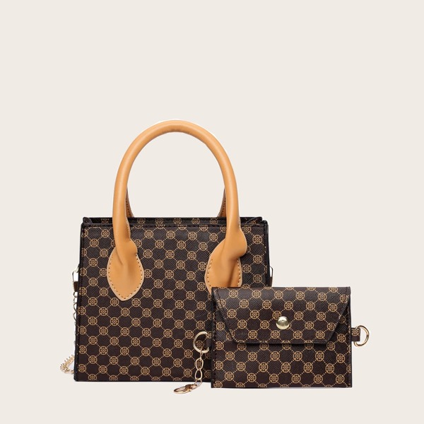 

Quilted Satchel Bag With Crossbody Bag, Brown