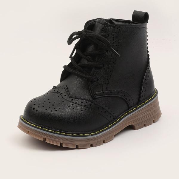 

Toddler Boys Wingtip Detail Lace-up Front Boots, Black