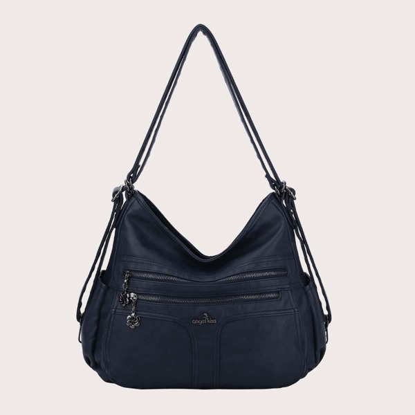 

Large Capacity Zip Front Shoulder Bag, Blue