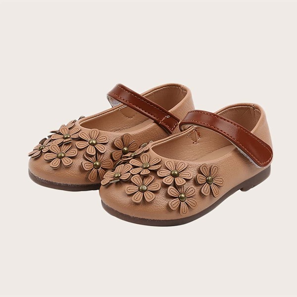 

Toddler Girls Floral Decor Velcro Strap Flats, Khaki