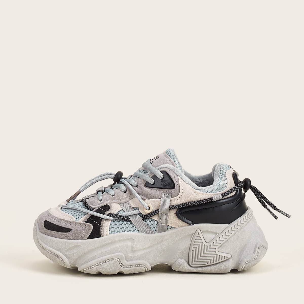 

Lace-up Front Mesh Panel Chunky Sneakers, Grey