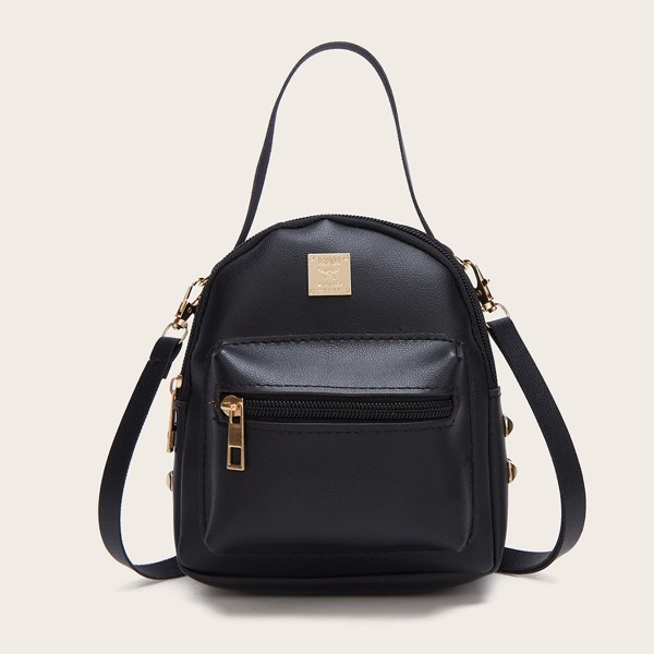 

Metal Decor Zip Front Classic Backpack, Black