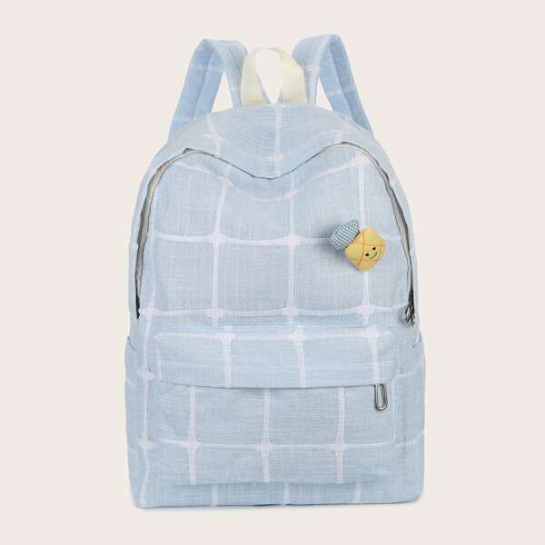 

Cartoon Fruit Decor Plaid Backpack, Blue
