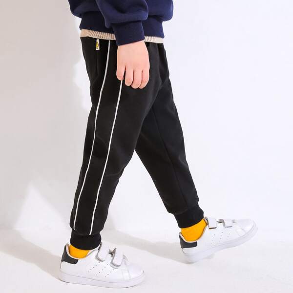 

Boys Contrast Piping Sweatpants, Black
