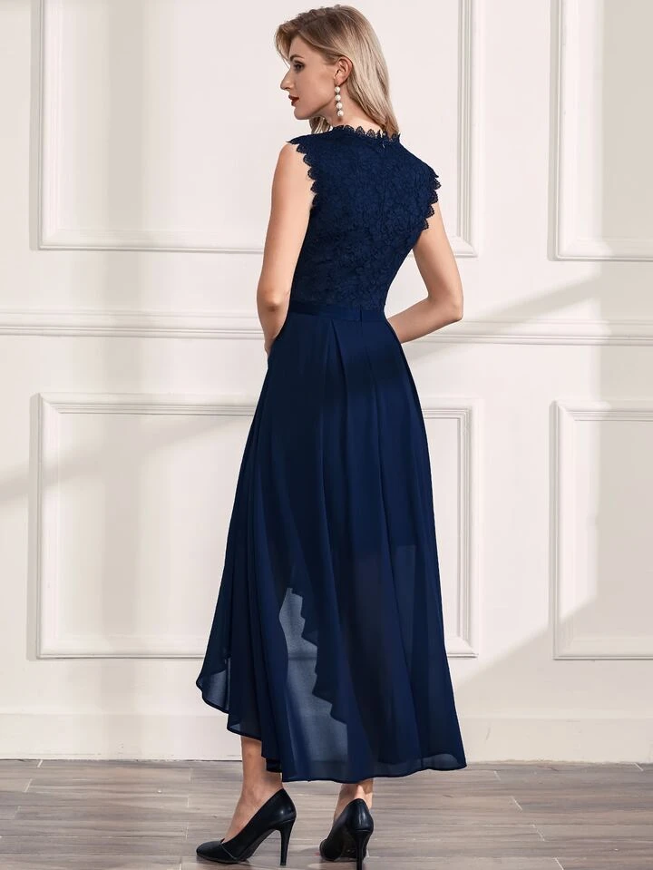 Our Sheer Yoke Lace Bodice High Low Dress is such a vibe - ROMWE