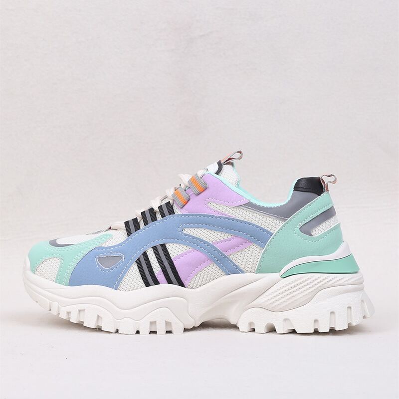 

Lace-up Front Mesh Panel Chunky Sneakers, Multicolor