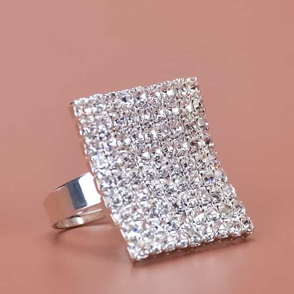 

Rhinestone Square Cuff Ring, Silver