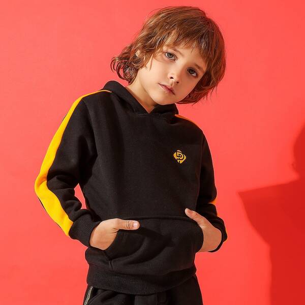 

Boys Slogan Graphic Contrast Sideseam Hoodie, Black
