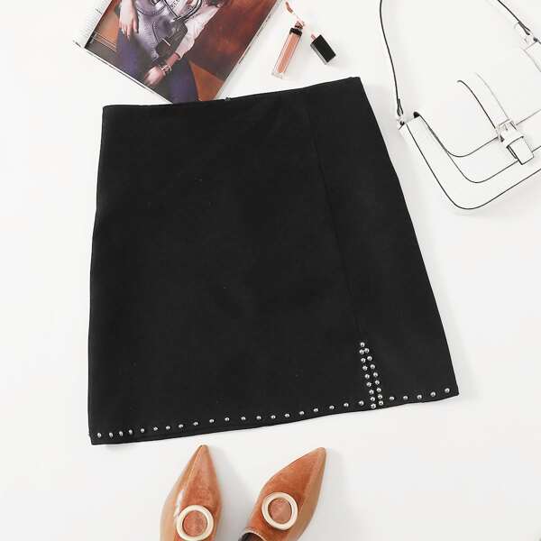 

Plus Beaded A-line Skirt, Black