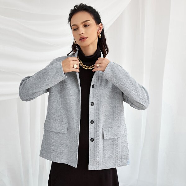 

Button Front Flap Pocket Coat, Light grey