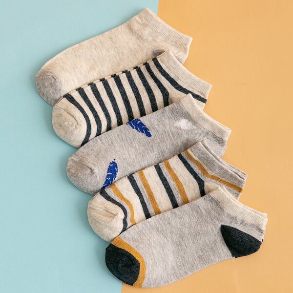 

5pairs Men Striped Pattern Socks, Multicolor