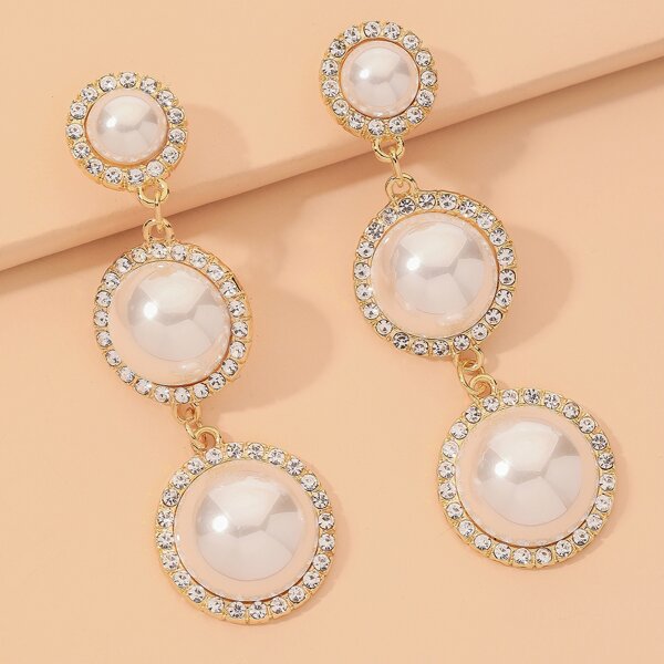 

Faux Pearl Round Drop Earrings, Gold