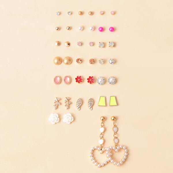 

20pairs Faux Pearl Decor Earrings, Multicolor