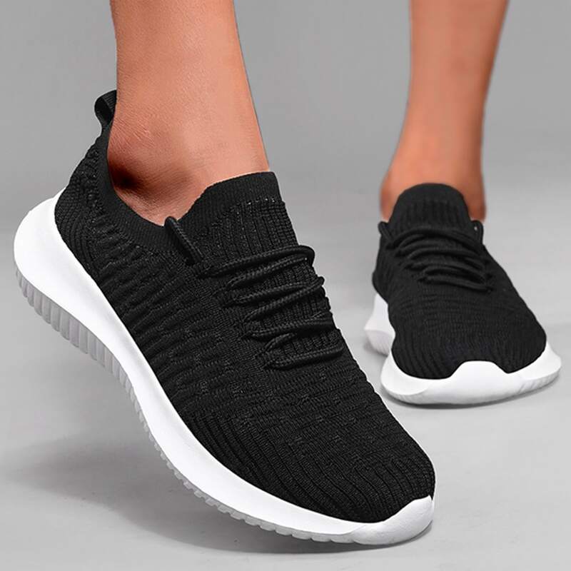 

Minimalist Lace Up Decor Knit Sneakers, Black