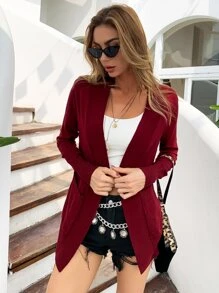 AAmilife Pocket Patched Casual Design Cardigan - Burgundy - View 4