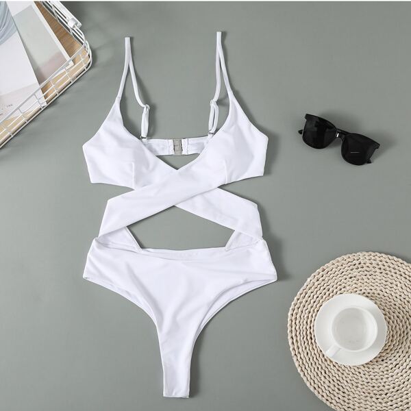 

Cut Out Criss Cross One Piece Swimsuit, White