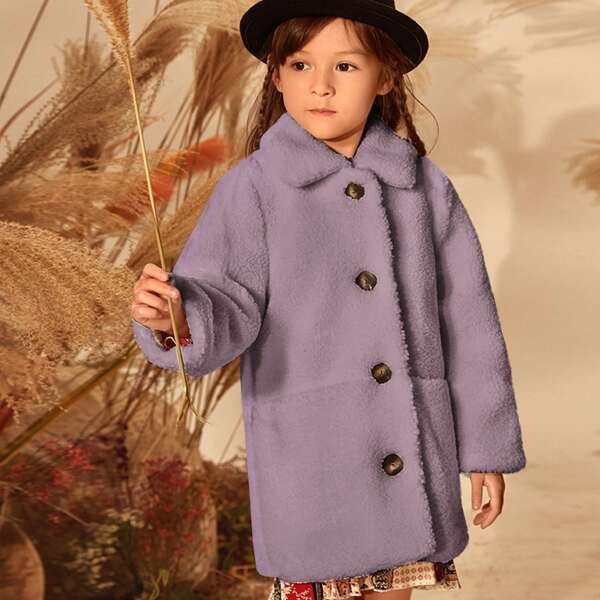 

Toddler Girls Solid Dual Pocket Teddy Coat, Mauve purple