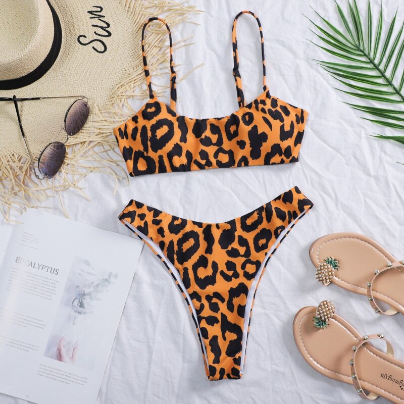 

Leopard High Cut Bikini Swimsuit, Multicolor