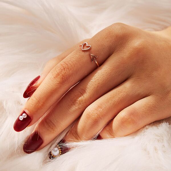 

Heart Decor Cuff Ring, Rose gold