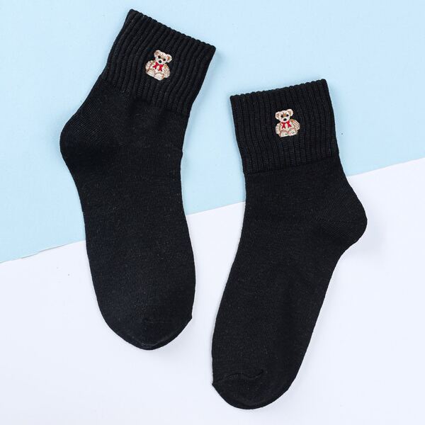 

Cartoon Embroidery Socks, Black