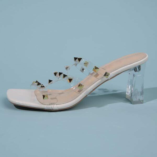 

Clear Studded Decor Chunky Heeled Mules