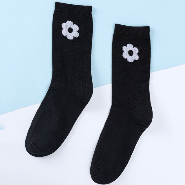 

Flower Pattern Socks, Black