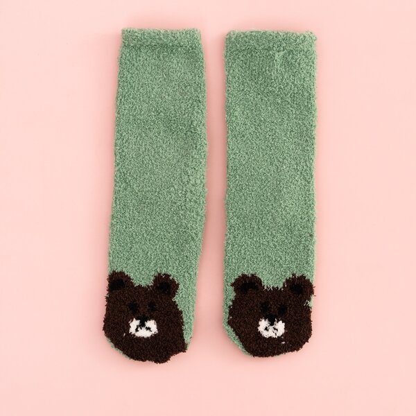 

Cartoon Graphic Coral Fleece Crew Socks, Green