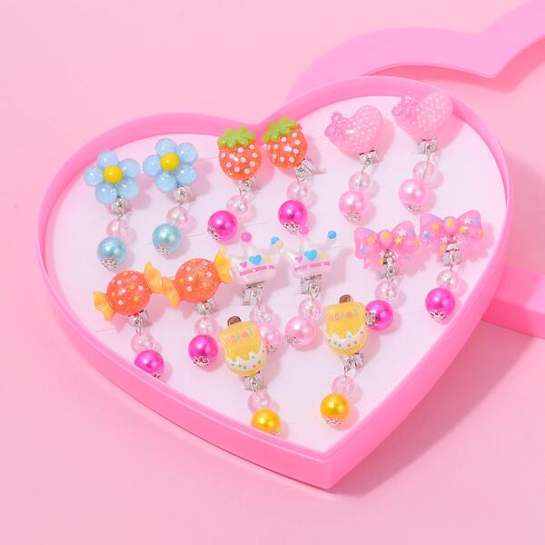 

7pairs Girls Fruit Drop Earrings, Multicolor