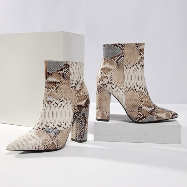 

Snakeskin Print Chunky Heeled Ankle Boots, Multicolor