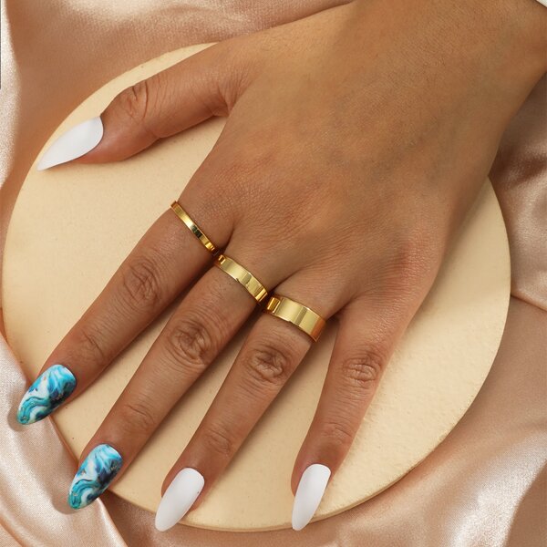 

3pcs Metal Cuff Ring, Gold