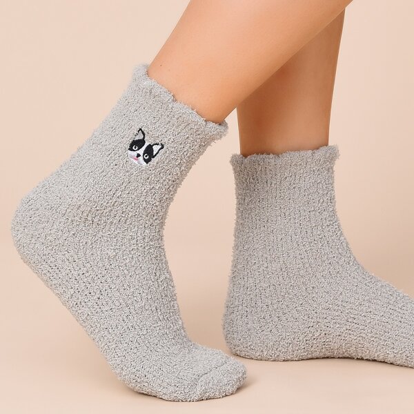 

Cartoon Embroidery Socks, Olive green