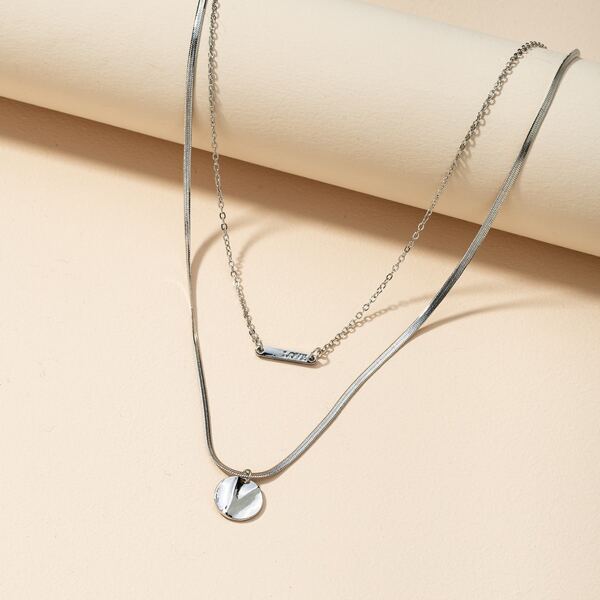 

Round Charm Layered Necklace, Silver