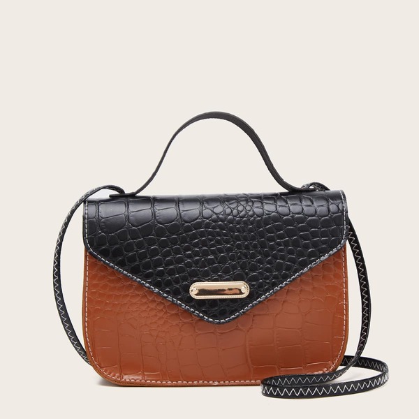 

Two Tone Crocodile Satchel Bag, Brown