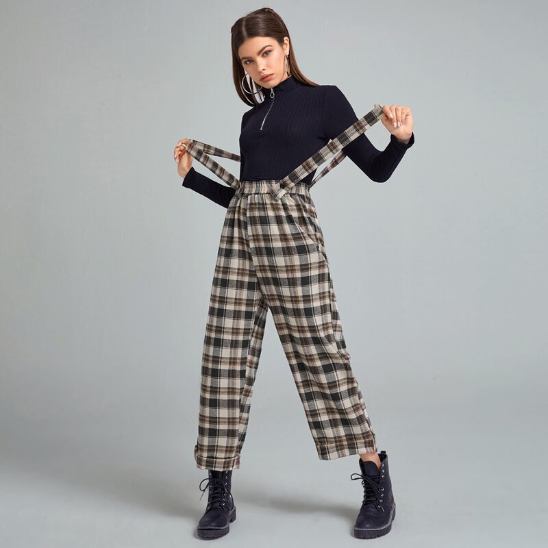 

Plaid Straps Overall, Multicolor