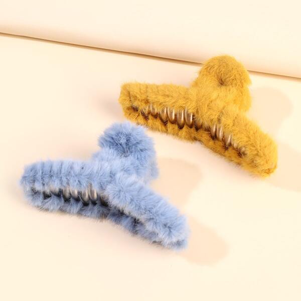 

2pcs Fluffy Hair Claw, Multicolor