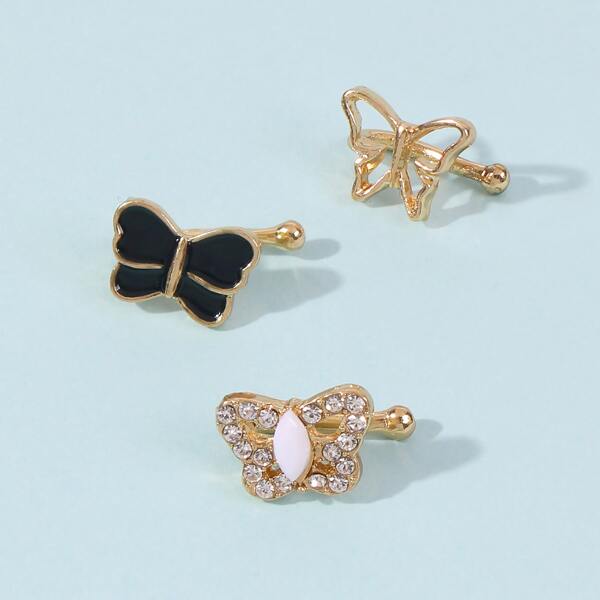 

3pcs Butterfly Decor Ear Cuff, Gold