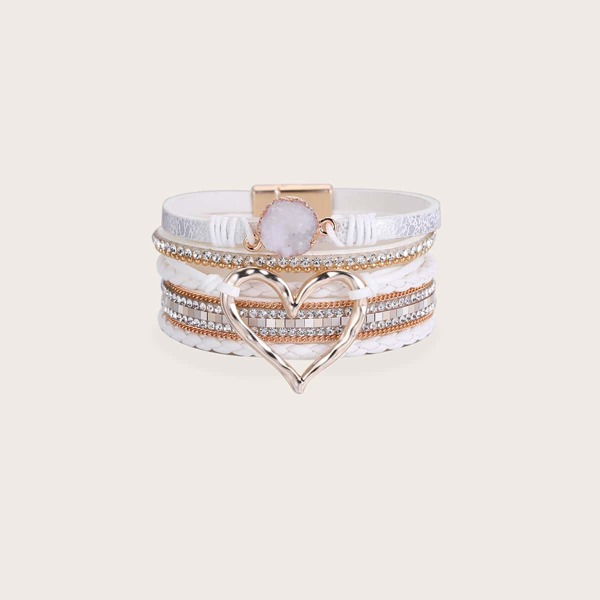 

Heart Decor Layered Bracelet, White