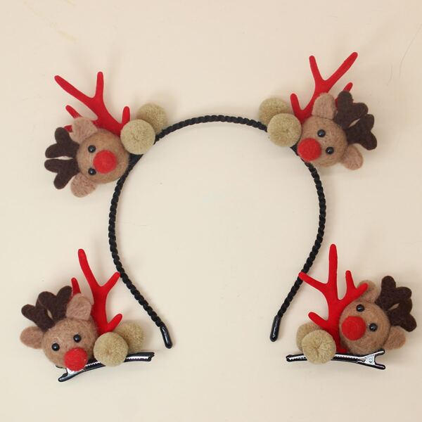 

Christmas Antler Decor Hair Hoop & 2pcs Hair Clip, Multicolor
