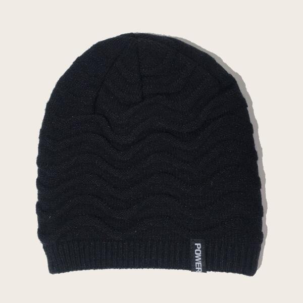 

Men Letter Patched Knit Beanie, Black