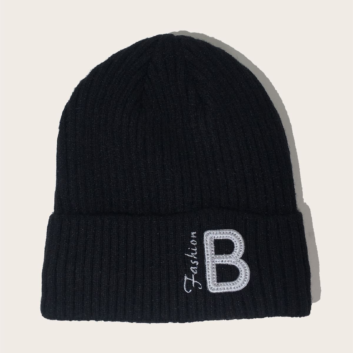 

Guys Letter Embroidery Knit Beanie, Black