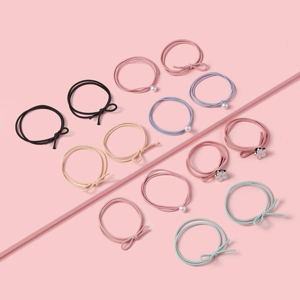 

14pcs Toddler Girls Faux Pearl Decor Hair Tie, Multicolor