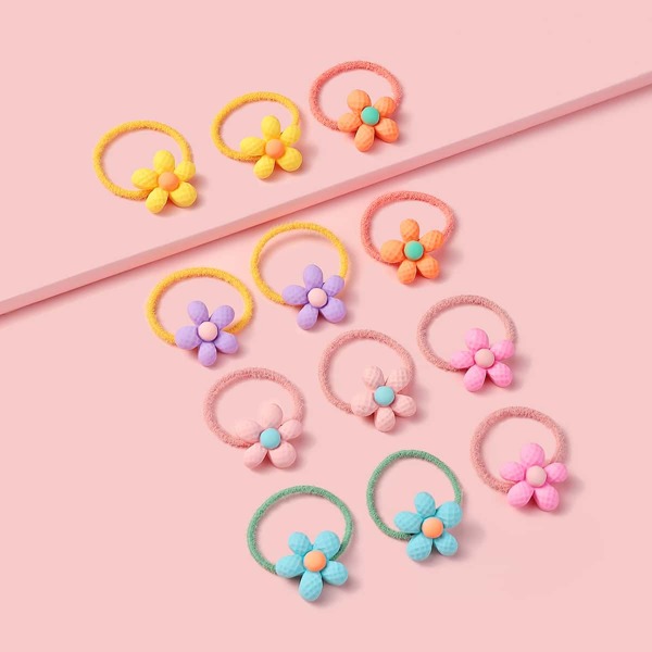 

12pcs Toddler Girls Flower Decor Hair Tie, Multicolor