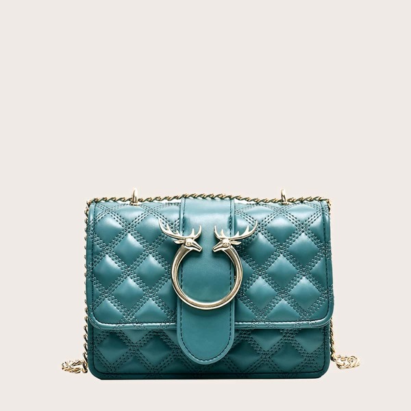 

Metal Decor Quilted Chain Shoulder Bag, Blue