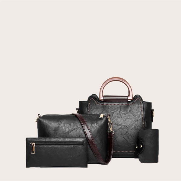 

4pcs Semicircle Handle Tote Bag Set, Black