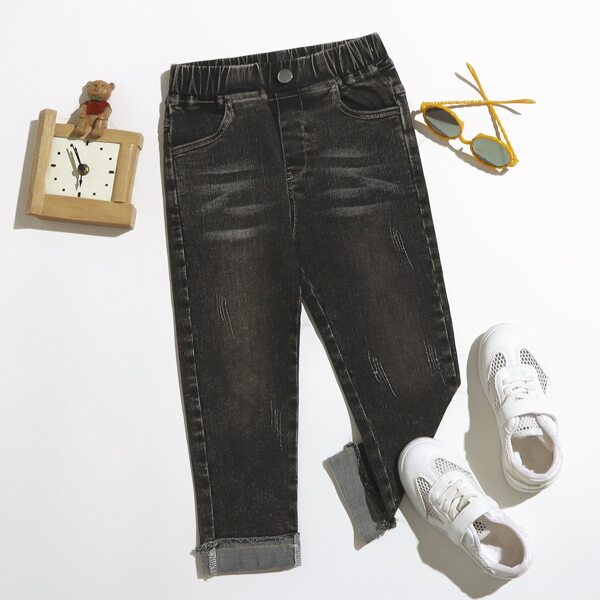 

Toddler Girls Ripped Straight Leg Jeans, Black