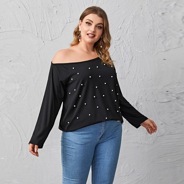 

Plus Pearls Beaded Tee, Black