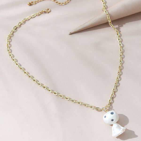 

Faux Pearl Charm Necklace, Gold